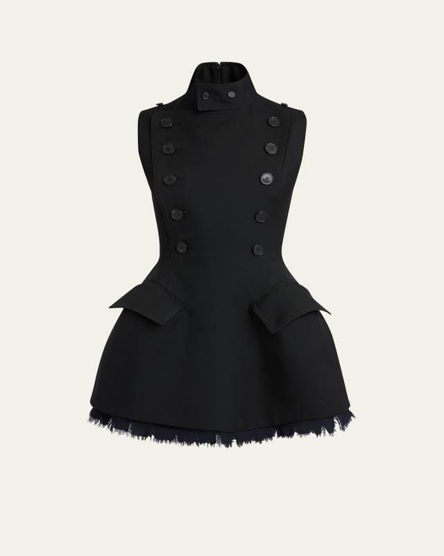 Raw Hem Double-Breasted Hourglass Wool Mini Dress